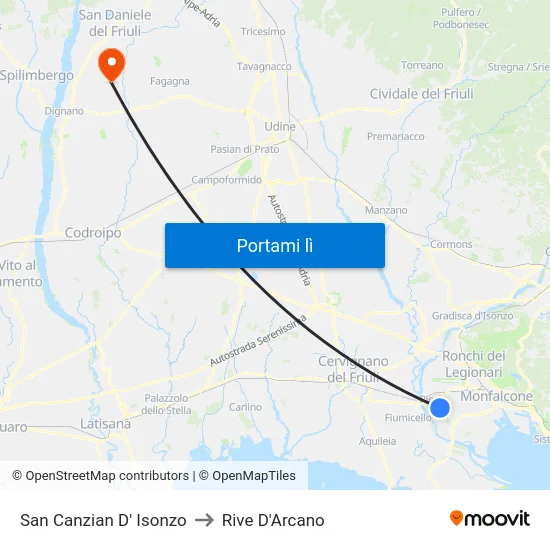 San Canzian D' Isonzo to Rive D'Arcano map