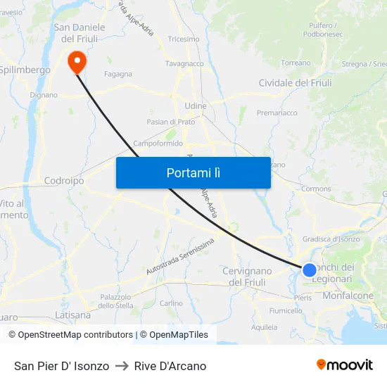 San Pier D' Isonzo to Rive D'Arcano map