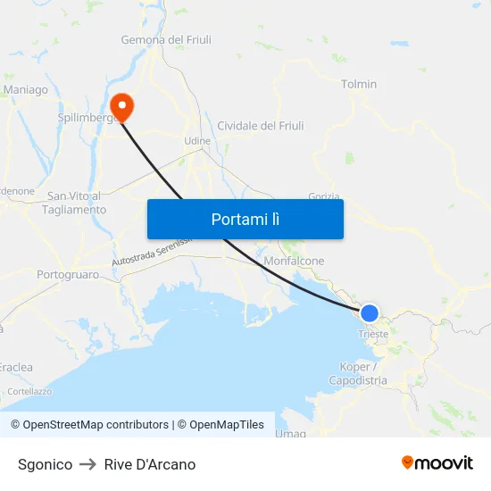 Sgonico to Rive D'Arcano map