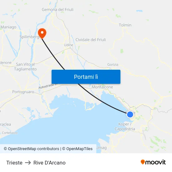 Trieste to Rive D'Arcano map