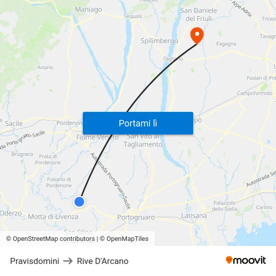Pravisdomini to Rive D'Arcano map
