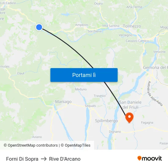 Forni Di Sopra to Rive D'Arcano map
