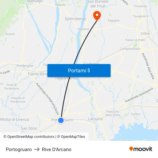 Portogruaro to Rive D'Arcano map