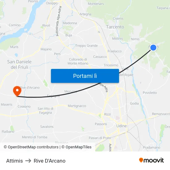 Attimis to Rive D'Arcano map