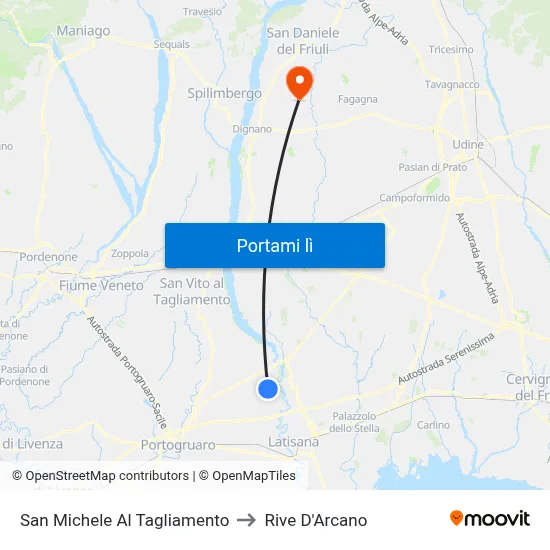 San Michele Al Tagliamento to Rive D'Arcano map