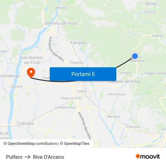 Pulfero to Rive D'Arcano map