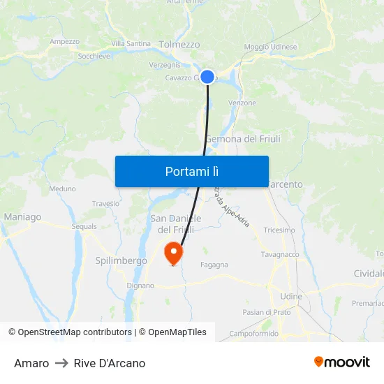 Amaro to Rive D'Arcano map