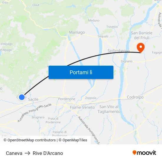 Caneva to Rive D'Arcano map