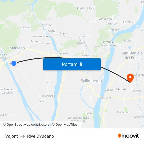 Vajont to Rive D'Arcano map