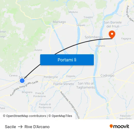 Sacile to Rive D'Arcano map