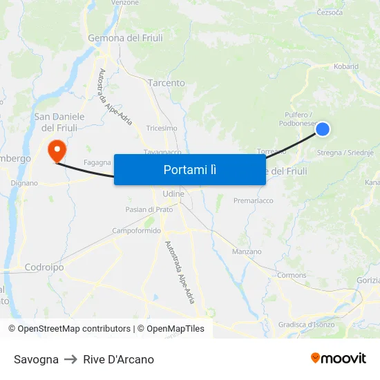 Savogna to Rive D'Arcano map