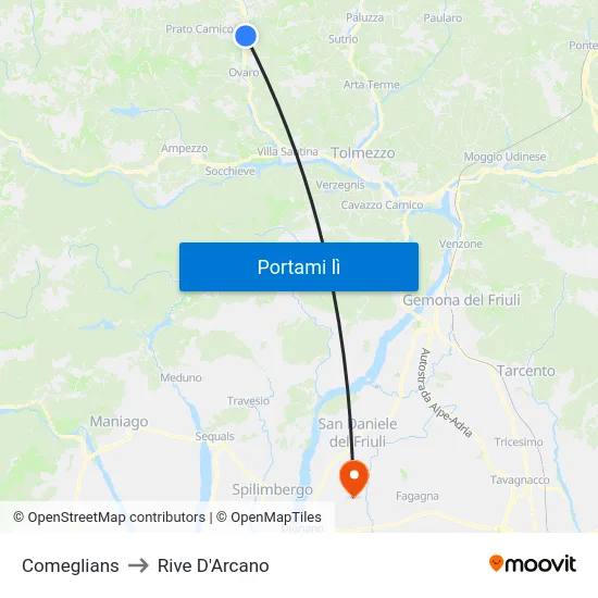 Comeglians to Rive D'Arcano map