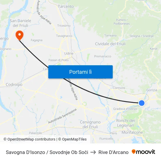 Savogna D'Isonzo / Sovodnje Ob Soči to Rive D'Arcano map