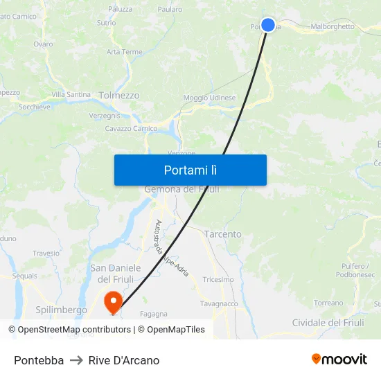 Pontebba to Rive D'Arcano map