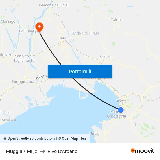 Muggia / Milje to Rive D'Arcano map