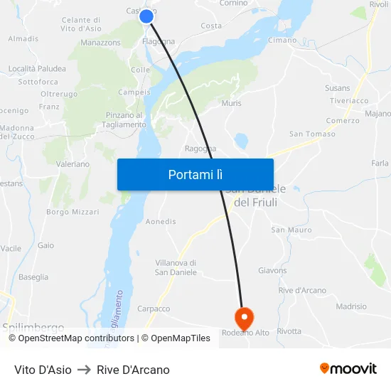 Vito D'Asio to Rive D'Arcano map