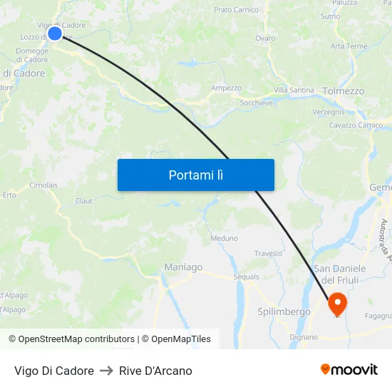 Vigo Di Cadore to Rive D'Arcano map