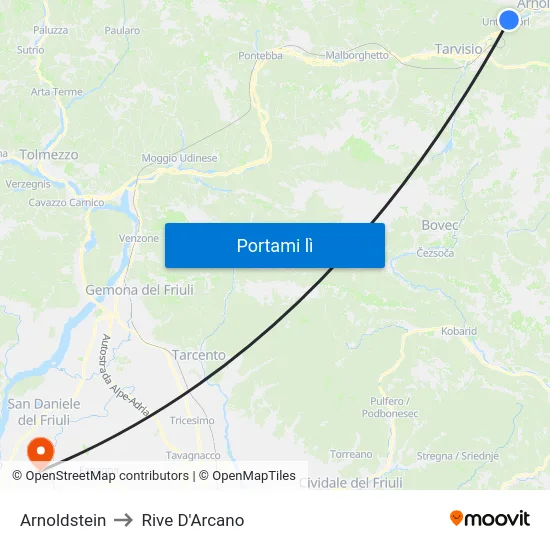 Arnoldstein to Rive D'Arcano map