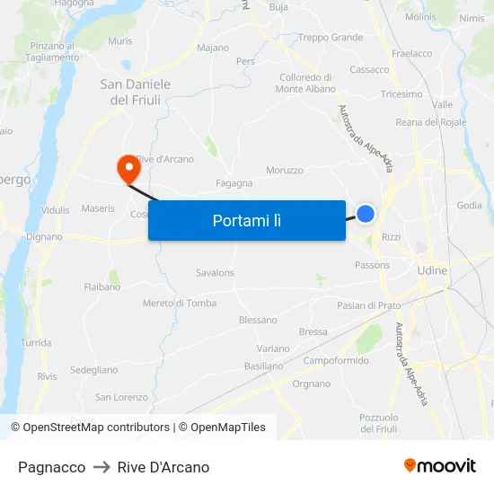 Pagnacco to Rive D'Arcano map