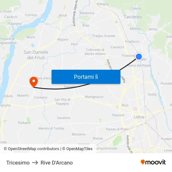 Tricesimo to Rive D'Arcano map