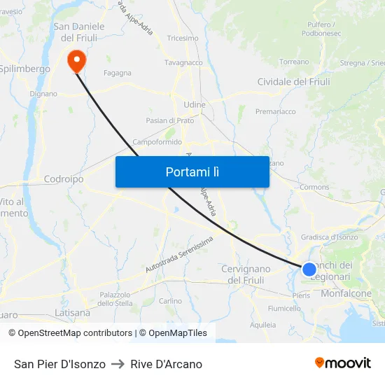 San Pier D'Isonzo to Rive D'Arcano map