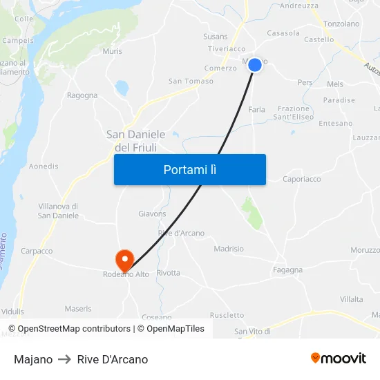 Majano to Rive D'Arcano map