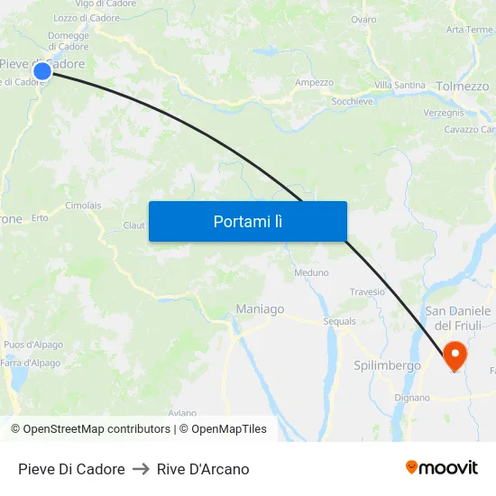 Pieve Di Cadore to Rive D'Arcano map