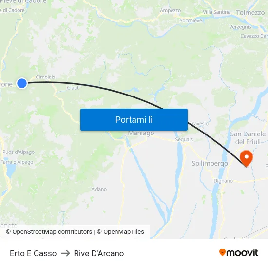 Erto E Casso to Rive D'Arcano map