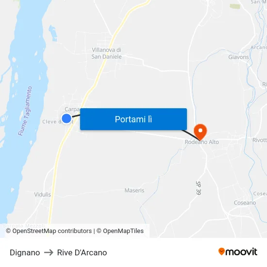 Dignano to Rive D'Arcano map