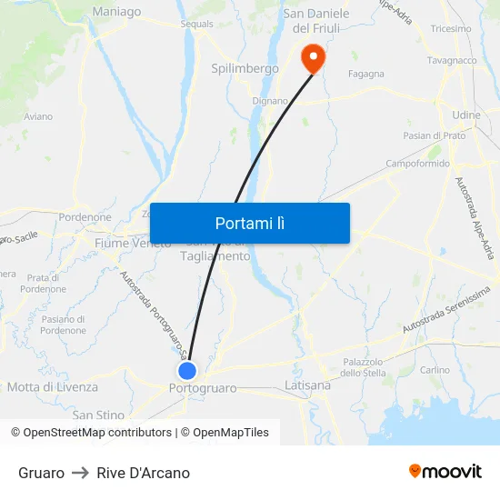 Gruaro to Rive D'Arcano map