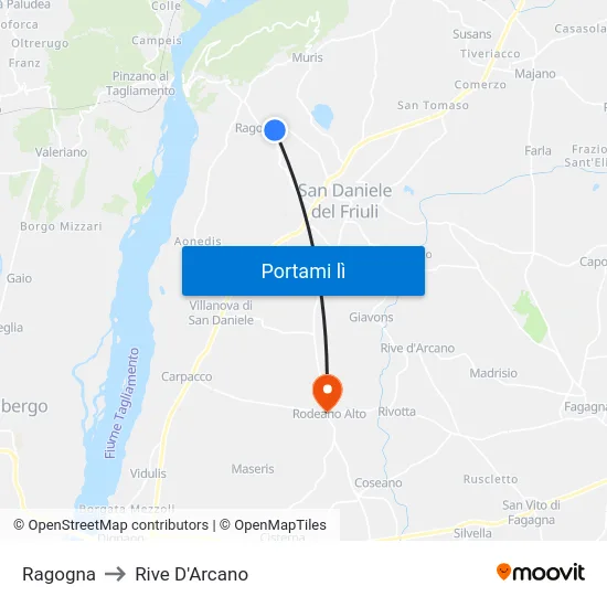 Ragogna to Rive D'Arcano map