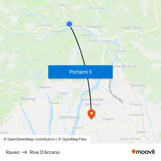 Raveo to Rive D'Arcano map