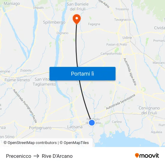 Precenicco to Rive D'Arcano map