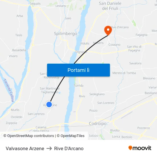 Valvasone Arzene to Rive D'Arcano map