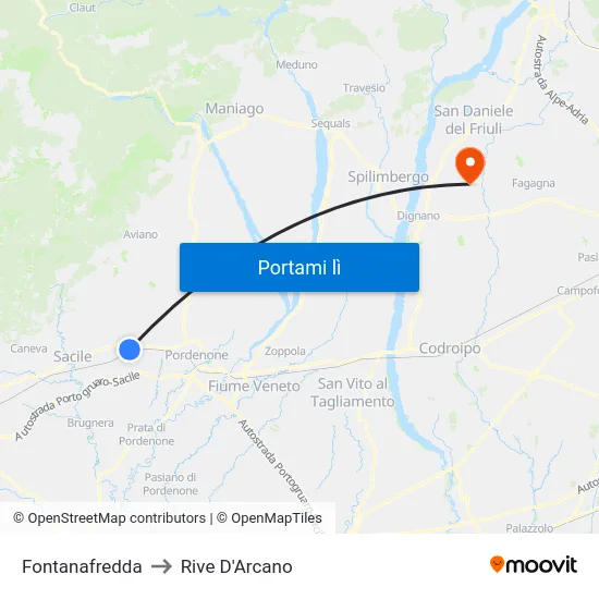 Fontanafredda to Rive D'Arcano map