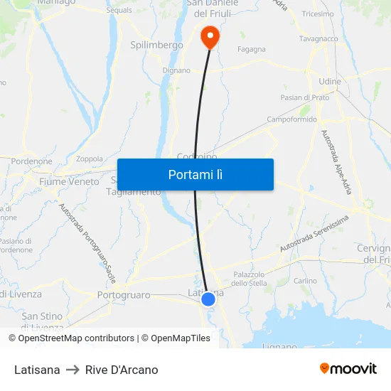Latisana to Rive D'Arcano map