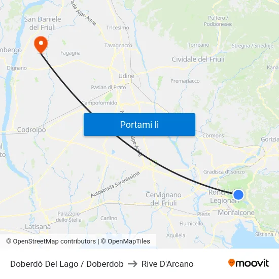 Doberdò Del Lago / Doberdob to Rive D'Arcano map