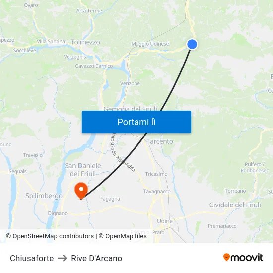 Chiusaforte to Rive D'Arcano map