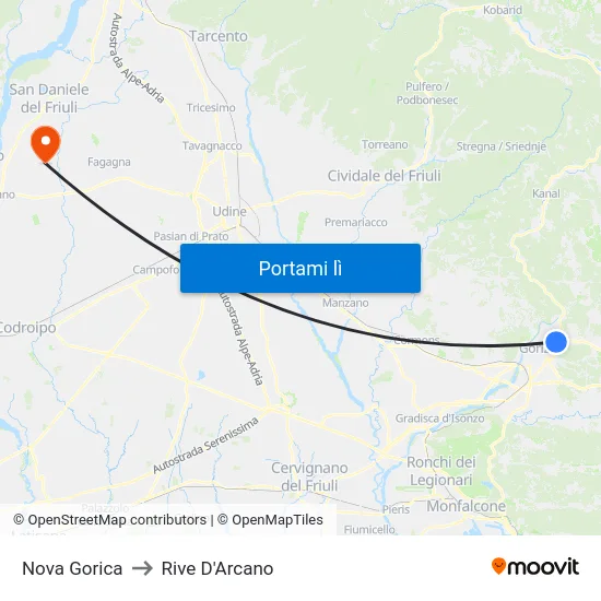 Nova Gorica to Rive D'Arcano map