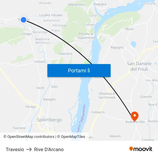 Travesio to Rive D'Arcano map