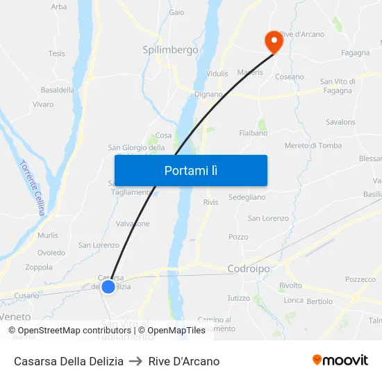 Casarsa Della Delizia to Rive D'Arcano map