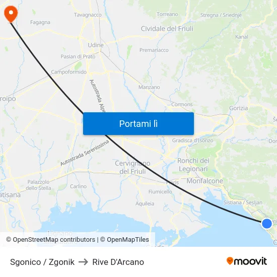 Sgonico / Zgonik to Rive D'Arcano map
