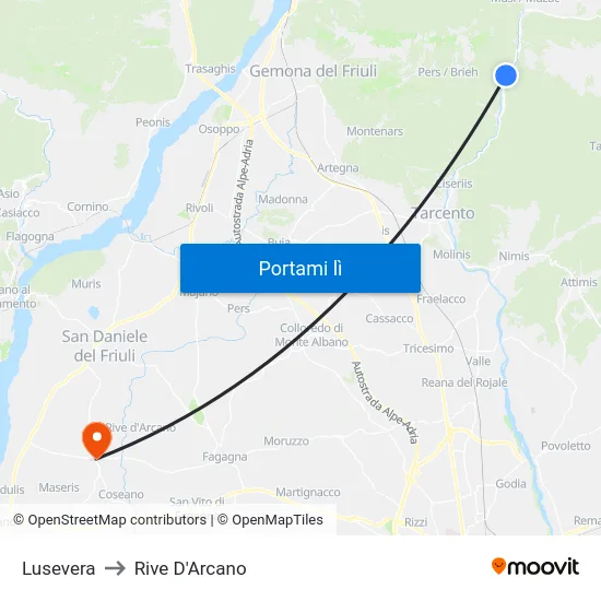 Lusevera to Rive D'Arcano map