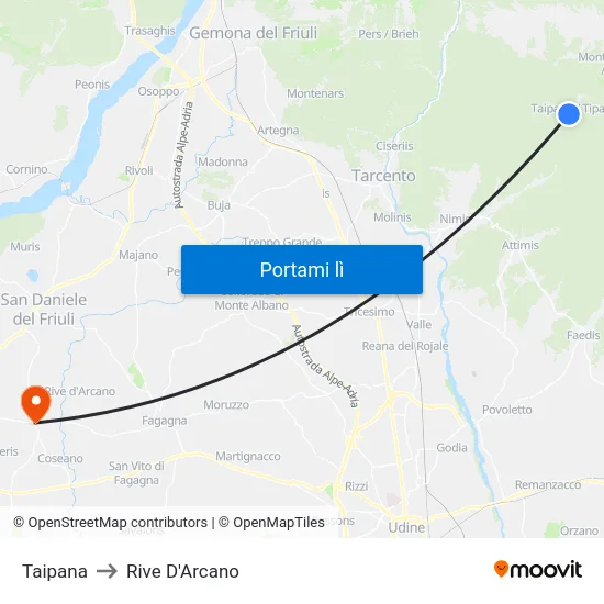 Taipana to Rive D'Arcano map
