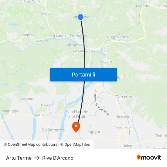 Arta Terme to Rive D'Arcano map