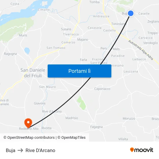 Buja to Rive D'Arcano map