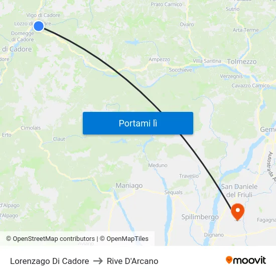 Lorenzago Di Cadore to Rive D'Arcano map