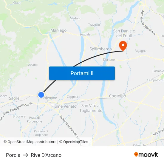Porcia to Rive D'Arcano map