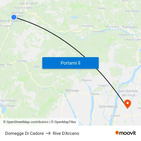 Domegge Di Cadore to Rive D'Arcano map