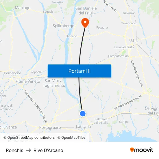 Ronchis to Rive D'Arcano map